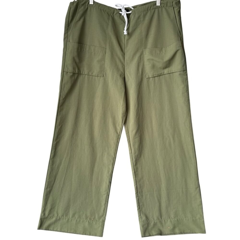 Olive Green High-Rise Wide Leg Pants with Drawstring